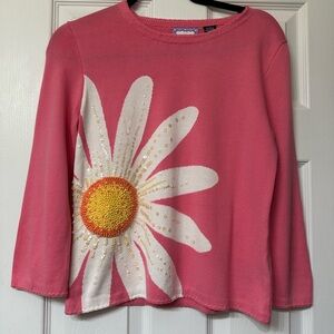 Vintage Smitten by Michael Simon Pink daisy embroidered sweater